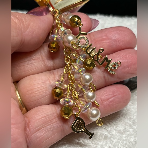Purse bling keychain or laptop clip -gold and white pearl - Picture 4 of 12